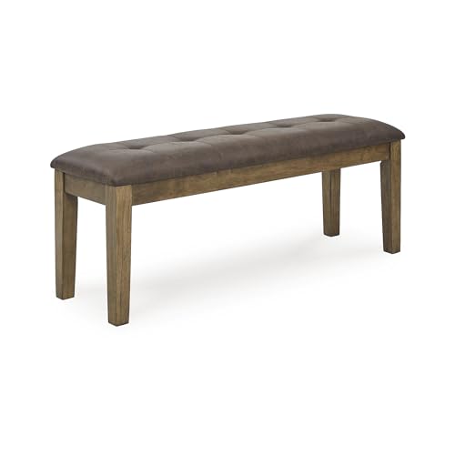 Signature Design by Ashley 1-Piece Upholstered Dining Bench, 50 in | Spot clean care, Solid wood frame, Light brown finish, Faux leather upholstery, 2 person seating, Vallister Series - color: Light Brown, style: Bench
