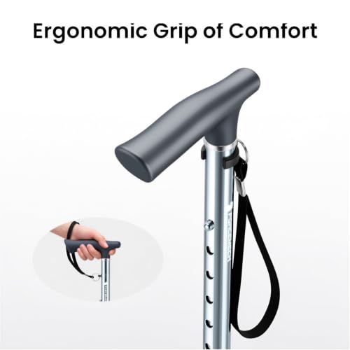 FORCEMECH GlowGuard Foldable Walking Cane for Men & Women, Adjustable Heavy Duty Cane with Glow Tip & Extra-Wide Tip - color: Gloss Gunmetal
