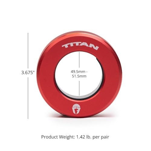 Titan Fitness TwistLock Pro Aluminum Barbell Red Collar Set, 59.5mm-51.5mm Sleeve Diameter, Quick Release Olympic Barbell Clamps, Pair of Magnetic Aluminum Weight Clips with Easy-Grip Knurling - color: Inferno Red