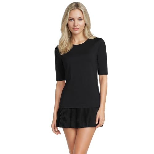 Lands' End Women's Sunshade UPF 50 Elbow Sleeve Rash Guard Swim Tee - color: Black, size: X-Large