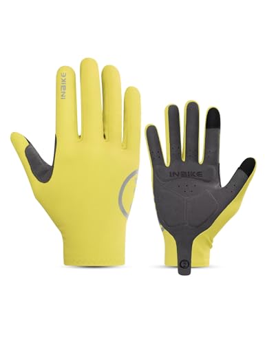 INBIKE Breathable Bike Gloves for Men Women, Full Finger Pad Cycling Gloves, Touchscreen Reflective Mountain Biking Bicycle - color: Yellow, size: Large (Hand Circumference 7.75-8inch)