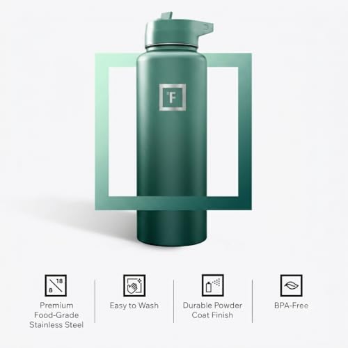 IRON °FLASK 40 oz Wide Mouth Water Bottle with Straw | Insulated Stainless Steel Sports Water Bottle with Leakproof Straw Lid - BPA Free, Cold 24 Hrs, Sweat Free (Sage) - color: Sage, style: Straw - 40 Oz (1 Lid)