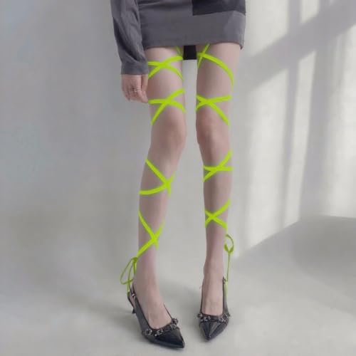 PENTA ANGEL Rave Leg Wraps Elastic Leg Grater Straps Legging Costume Accessories for Women Concert Festival Halloween Outfit - color: Green/Yellow