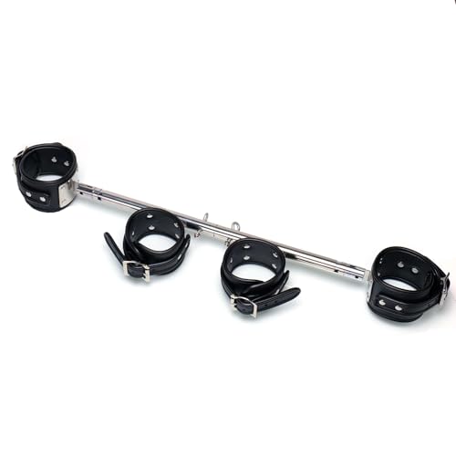 Heavy Duty Stainless Steel Expandable Spreader Bar with 4pcs PU Black--Pink Skull Pattern Detachable Adjustable Straps,Workout Bar for Home Indoor Gym Training Kit - style: Integration-SBlack