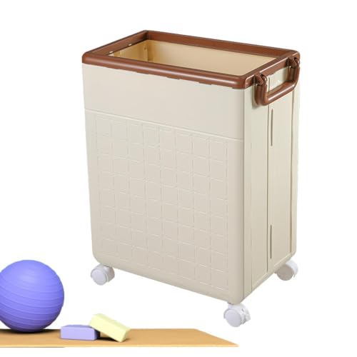 Gym Yoga Mat Holder | Foldable Household Storage Basket | Workout Equipment Storage Bin, Portable Holder Rack with Wheels for Home Gym