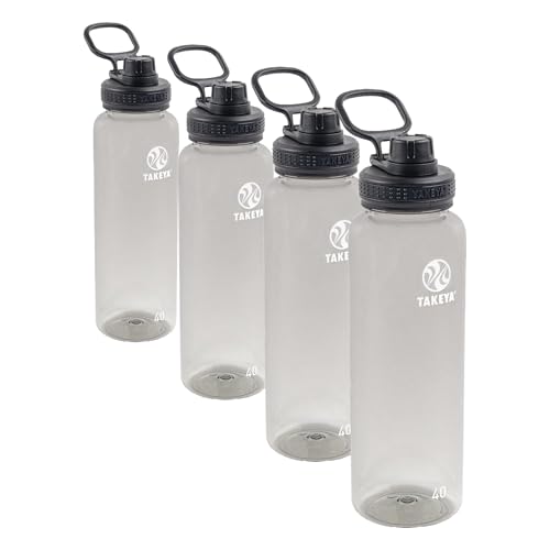 Takeya Tritan Sport Water Bottle with Spout Lid - BPA-Free & Dishwasher-Safe - Reusable Bottle with Lid Handle - Simple Leak-Proof Water Bottle-40 oz, Stormy Black (Pack of 4) - color: Stormy Black, size: 40 Ounces (Pack of 4)