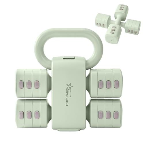 2-in-1 Adjustable Dumbbell & Kettlebell Set for Women (1.1-12.1 lbs), Quick-Change Free Weights for Home Gym, Pilates & Full Body Workout - color: Green, style: Set