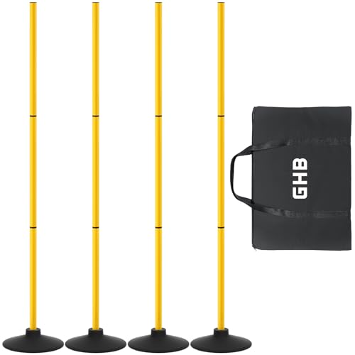 GHB Agility Poles 4 Pack 50" Sports Soccer Training Poles | Detachable Speed Training Equipment Football Accessories with Rubber Base - size: A.Rubber Base