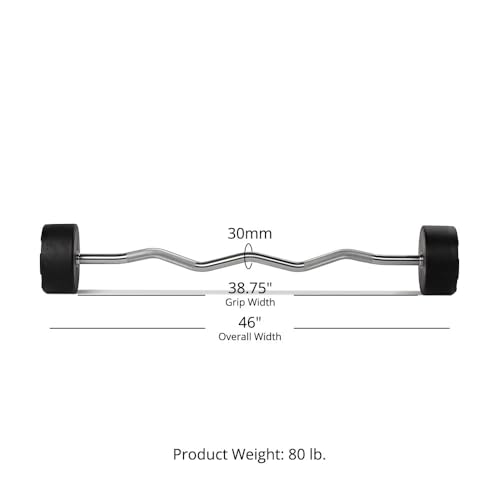 Titan Fitness Rubber Curl Fixed Barbells, Pre-Loaded Weight Bar for Strength Training & Weightlifting - color: EZ Curl Fixed Barbell, size: 80 LB