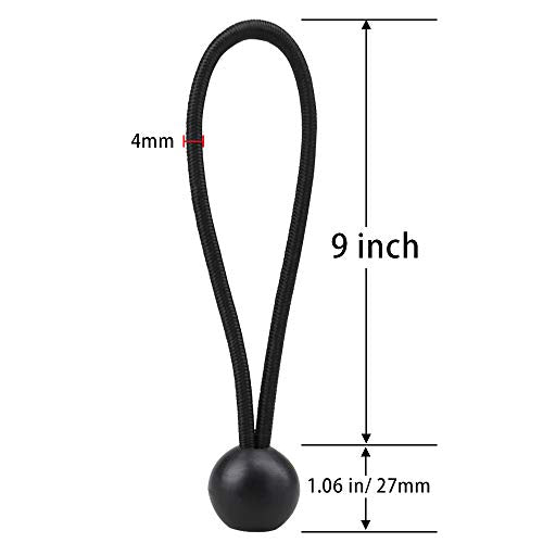AOPRIE 30 Pack Bungee Balls 9Inches Black Ball Bungee Heavy Duty Heavyweight Tarp Bungee Cords, Weather Resistant Tie Down Strap 4mm Thickness - for Camping, Tents, Cargo, Holding Wire and Hoses - size: 9 In Balls