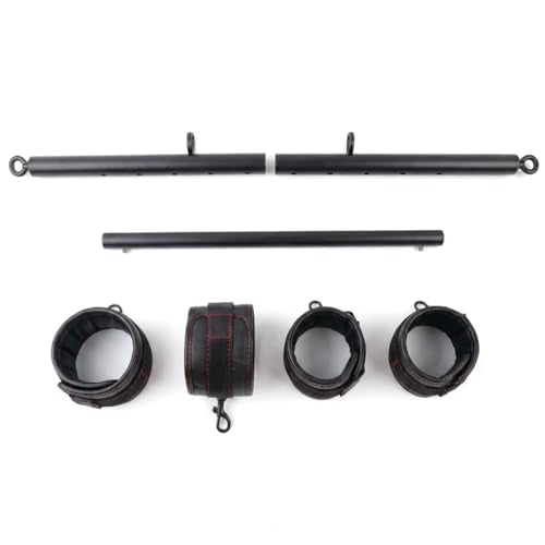 Spreader Bar Heavy Duty Stainless Steel Expandable Bar Home Gym with 4pcs Furry Crocodile Adjustable Strap,Sports Aid Training Pilates Aid Kit,Indoor Yoga Set - style: Black+Black-Cushioned