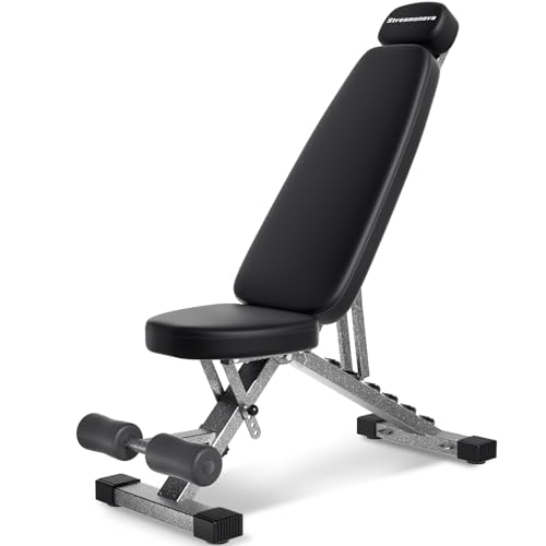Fitness Bench, Adjustable, Comfortable, Fashionable, Foldable and Extended Headrest with 192 Positions Incline Decline 900LBS Home Gym Bench for Strength Training - color: Black