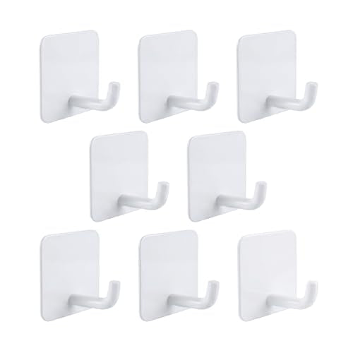 Stainless Steel Adhesive Wall Hooks, White, 8 Pack | Heavy Duty, Waterproof, For Bathroom Kitchen Shower, For Towels Keys Hats Robes - color: 01-white