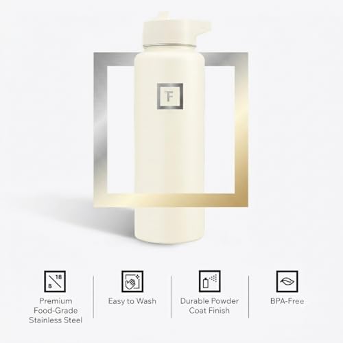 IRON °FLASK 40 oz Wide Mouth Water Bottle with Straw | Insulated Stainless Steel Sports Water Bottle with Leakproof Straw Lid - BPA Free, Cold 24 Hrs, Sweat Free (Cashmere Cream) - color: Cashmere Cream, style: Straw - 40 Oz (1 Lid)