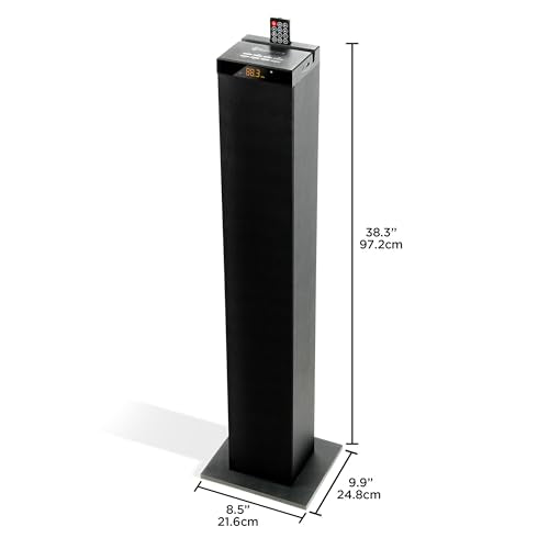 GOgroove Bluetooth Tower Speaker with Subwoofer Built in - Floorstanding Home Speaker with Powerful Bass and Dual Drivers, 120W Peak Power, MP3 3.5mm Aux, USB 2.0 Port Flash Drive, FM Radio (Single) - color: Black
