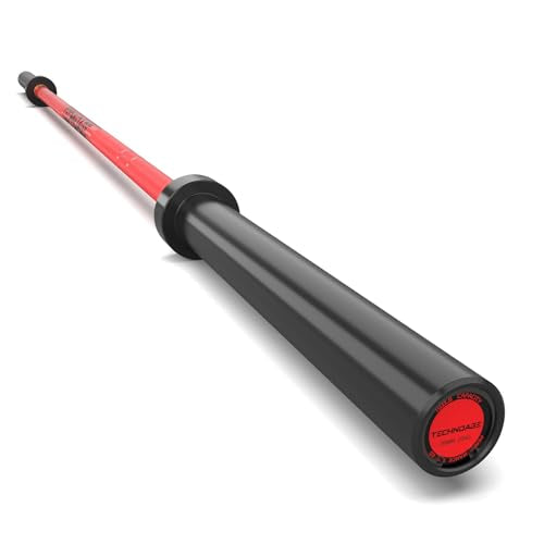 TECHNOAGE 7ft Olympic Barbell 45LB – 1500LB Capacity Weightlifting Bar with Needle Bearings & 28mm Knurled Grip, Powerlifting Strength Bar for Squat Bench Deadlift, Home Gym Olympic Weight Bar - color: Black Red