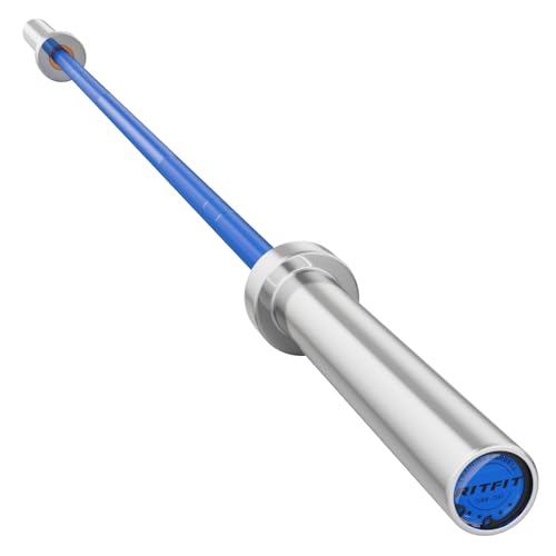 RitFit Elite 7ft Olympic Barbell, Robust 45lb Barbell for Weightlifting and Powerlifting, Superior Olympic Bar with Exceptional 500lbs Load Capacity, Weight Bar for 2” Standard Plates - color: Silver/Blue, size: 6.6 ft 900 lb 33 lb without Collar