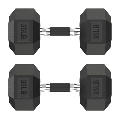 HANDBODE Rubber Encased Hex Dumbbell Pair, 2.5-65 lb | Non-Slip Handle Design for Secure & Comfortable Grip, Hand Weights for Strength Training, Fitness & Home Gym - size: 35 lb, Pair, style: Comfort Grip