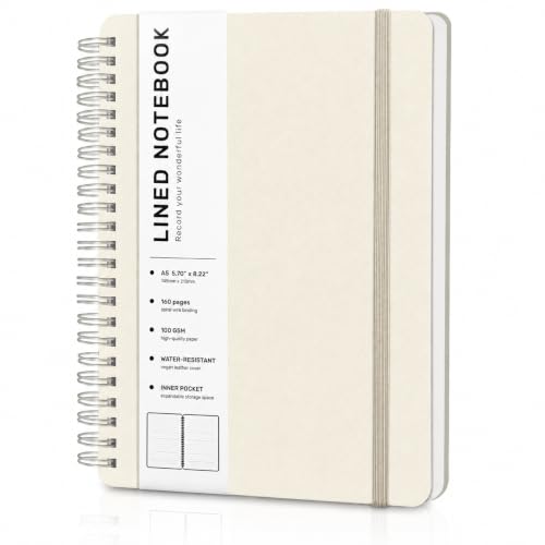 ABERLLS Lined Spiral Journal Notebook with 160 Pages, 8×5.7in, A5 Spiral Notebook, Journaling Notebooks for Work, School, Women, Men, College Ruled Spiral Notebook, Hardcover Leather Journals, Beige - color: Light Yellow, size: A5