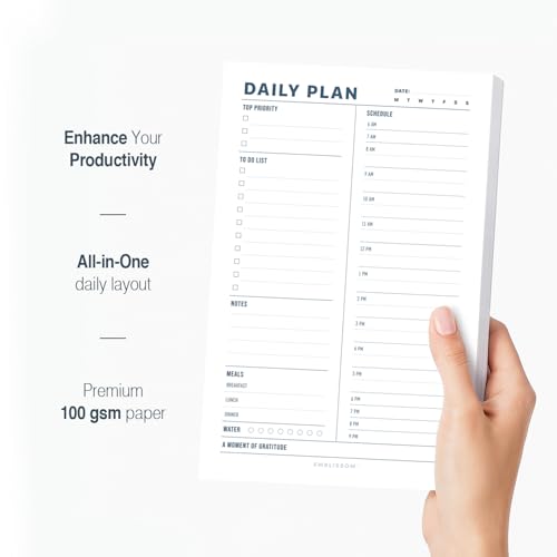 Daily Planner Notepad, 5.5 x 8.5" Tear-Off Pad – 70 Undated Sheets Focus-Enhancing Desktop Organizer with Hourly Schedule, To-Do List for Work, School (White, Minimalist, 2 Pack) - size: Minimalist, 2 Pack
