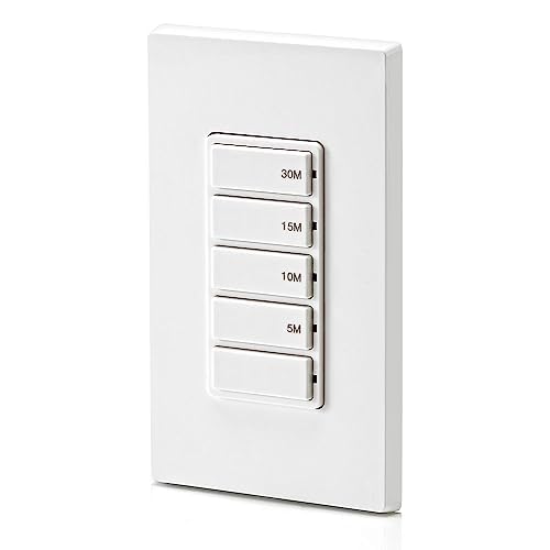 Leviton Countdown Switch for bathroom household lights, 5-10-15-30 min, Neutral Wire Required, 20A, 1HP/16A Fan/Motor, Single Pole, Multi-Way or Multi-Timer, DT230-1LW, White - style: 5-10-15-30 min, Neutral Wire Required