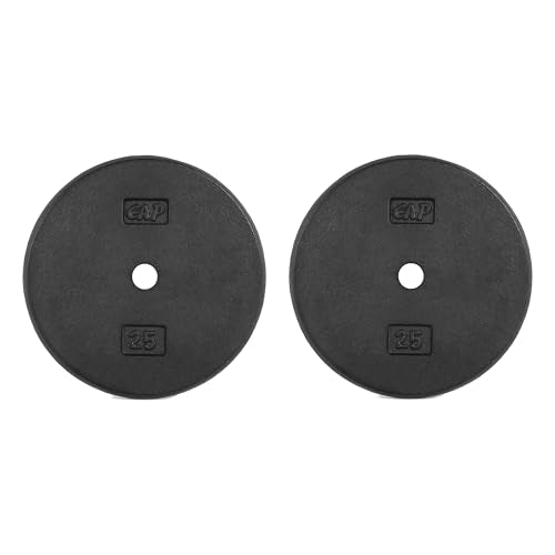 CAP Barbell Standard 1-Inch Cast Iron Weight Plates - Singles & Sets | 1.25-50 lbs | Multiple Options - color: Black, size: 25 lb - Set of 2