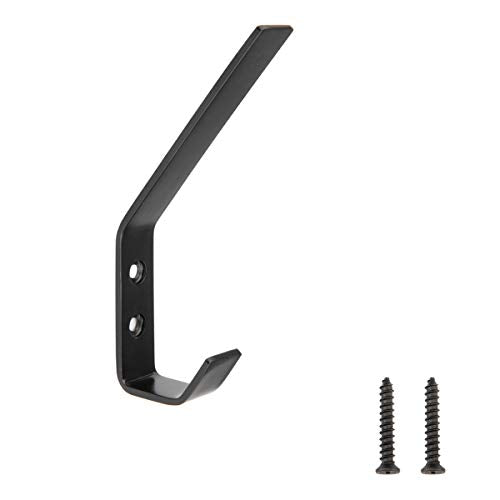 Amazon Basics Wall Mounted Modern Metal Drywall Coat Hooks - Flat Black, 5-Pack | Modern - style: Stainless Steel Double Prong