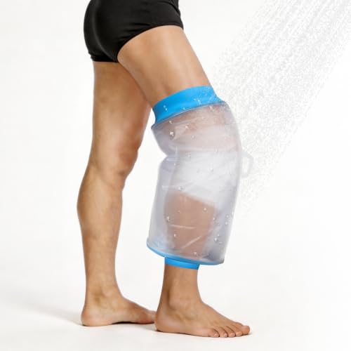 Asunby Waterproof Knee Cast Cover for Showering, Reusable Shower Sleeve for Knee After Surgery, Watertight Non-Slip Adult Fracture Protector Bag, Water Proof Medical Covers for Joint/Wound/Bandages - size: Adult Knee-M