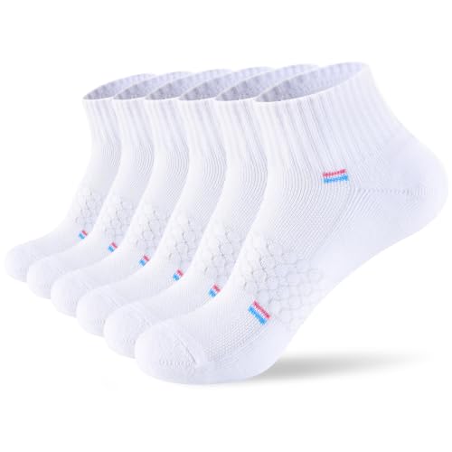 IRAMY Light Compression Socks for Women Arch Support Athletic Cushioned Anti-Blister Comfort Running Ankle Socks 3/5 Pairs - color: Solid White(3 Packs), size: 6-9