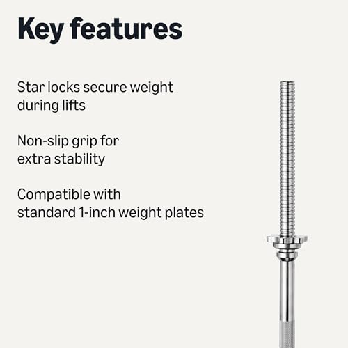 Amazon Basics 5ft Straight Barbell Bar with Star Locks, 1" Diameter