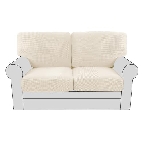 H.VERSAILTEX Multi-Pieces Loveseat Covers for 2 Cushion Couch High Stretch Couch Cushion Covers Jacquard Textured Twill Fabric(2 Seat Covers Plus 2 Back Cushion Covers, Cream) - color: Cream, size: 2 SEAT COVERS + 2 BACK COVERS