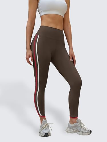 Aoysky Womens Buttery Soft Workout Leggings 25" Side Stripes High Waisted Full Length Yoga Leggings - color: Brown, size: Medium