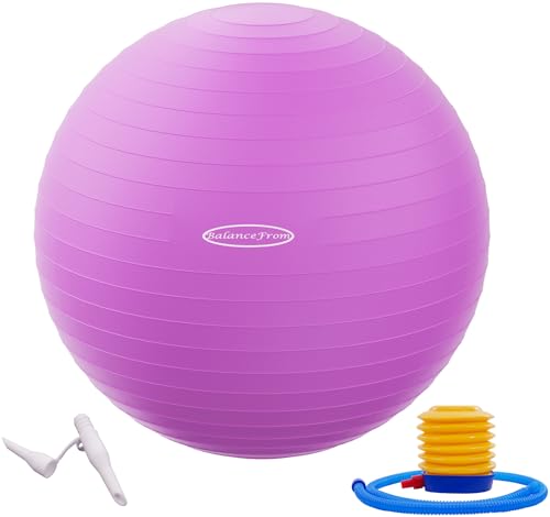 Fitvids Anti-Burst and Slip Resistant Exercise Yoga Fitness Birthing Ball with Quick Pump, 2,000-Pound Capacity, Multiple Colors and Sizes - color: Purple, style: 23-26in (58-65cm), L