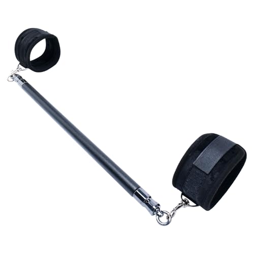 Spreader Bar Wooden Black PU Bar Home Gym with 2pcs Furry Black Adjustable Straps,Sports Aid Training Fitness Gear Pilates Aid Kit,Indoor Yoga Set - style: Black+Black Furry Kit