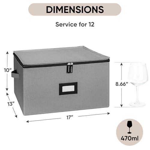 BALEINE China Storage Containers, Sturdy Quilted Wine Glass Storage, Plate Organizer with Carry Handles, Moving Boxes for Dishes, Cups, Mugs and Stemware (Wine Glass, Hard Shell Grey) - color: Grey, style: Wine Glass-Hard Shell