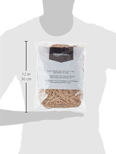 Amazon Basics Rubber Bands, Office Supplies, Size 19 (3-1/2 x 1/16 Inch), Stretchy, 1250 Bands/1 lb. Pack, 3-Pack, Tan - size: Size 19, style: 3-Pack