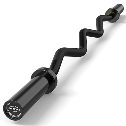 HANDBODE Olympic EZ Curl Barbell Bar, 47" Curl Bar for Weight Lifting, Squats, Hip Thrusts, Biceps, 500 lb Weight Capacity Suitable for 2 inch Weight Plates, Home Gym Weight Bar, Black | 500 LB, 2-Inch Sleeves, Angled Grips, Bicep Training, Tricep Extensi