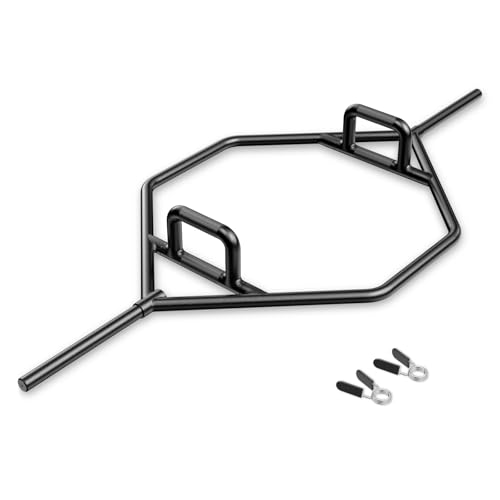 Goplus 56’’ Olympic Hex Bar, Chrome Finish Barbell Trap Bar with Flat or Raised Knurled Handles for Squats, Deadlifts, Shrugs, Strength Training Weight Lifting, 800LBS Weight Capacity - color: Black, fit 1’’ weight plates