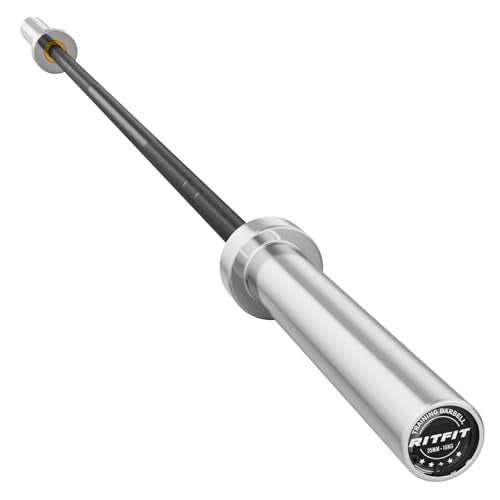 RitFit Elite 7ft Olympic Barbell, Robust 45lb Barbell for Weightlifting and Powerlifting, Superior Olympic Bar with Exceptional 500lbs Load Capacity, Weight Bar for 2” Standard Plates - color: Silver/Black, size: 6.6 ft 900 lb 33 lb without Collar