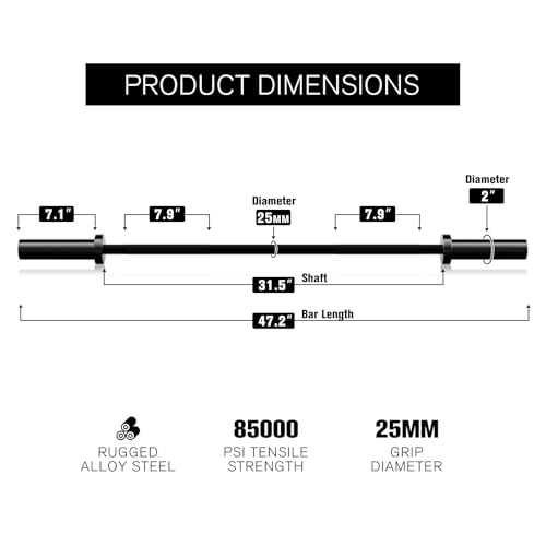 RITFIT Olympic Barbell 4ft/6ft - 2 Inch Weight Bar for Strength Training, Weightlifting, Squat, Deadlift, Bench Press, Curl, Overhead Press - 350lbs/500lbs Capacity - color: Black, size: 4FT without Collar
