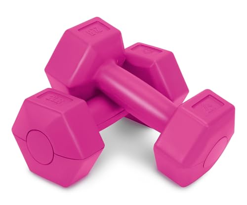 RBX Vinyl Coated Hand Weight Dumbbell Set - Hex Shaped, Roll Free for Body Building/Sculpting/Strength Training Exercise, (Set of 2) - color: Pink, size: 2lb