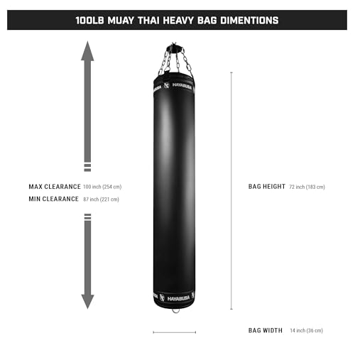 Hayabusa Muay Thai Heavy Bag Pre-Filled Design and Specialized Hanging System - Black, 100lb