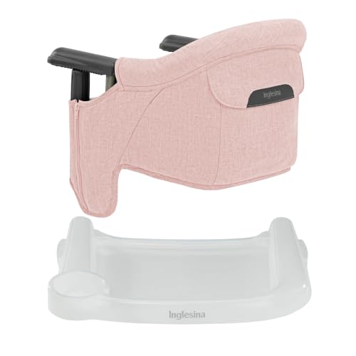 Inglesina Fast Table Chair - Powder Pink + Fast Dining Tray - Portable Baby High Chair for Babies & Toddlers up to 37 lbs - Fits Tables 0.8''-3.5'' Thick - Compact, Easy to Use - Travel Bag Included - color: Powder Pink, style: Chair with tray