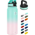 Fanhaw 20 oz Insulated Stainless Steel Water Bottle with Anti-Dust Chug Lid & Carabiner Lid, Leakproof Vacuum Metal Bottle for Kids, Teens & Adults, Back to School Essentials (Green Pink) - color: Green Pink, style: 20 Ounces - 2 Lids