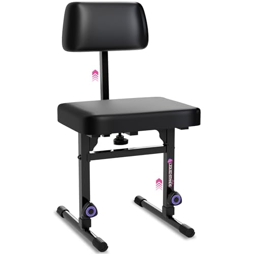 Liquid Stands Piano Bench Adjustable Stool – Music Keyboard Bench with Backrest Seat for Piano Keyboard Stand with Black Padded Cushion for Musicians Piano Stool Chair - color: Black