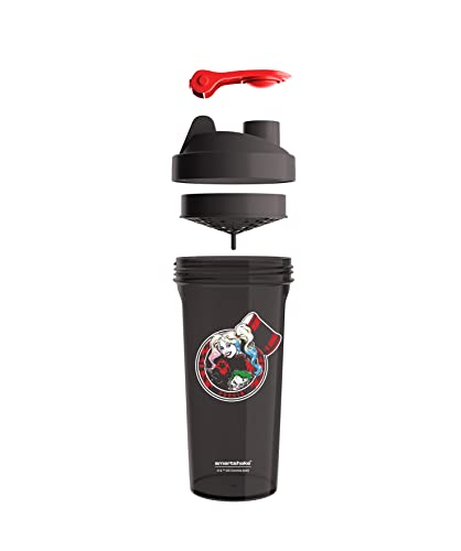 Smartshake Lite Justice League Protein Shaker Bottle 800ml – DC Comics Water Bottle, Leakproof BPA Free Gym Shaker Bottle for Protein Shakes And Protein Powder - Harley Quinn Logo - style: Harley Quinn