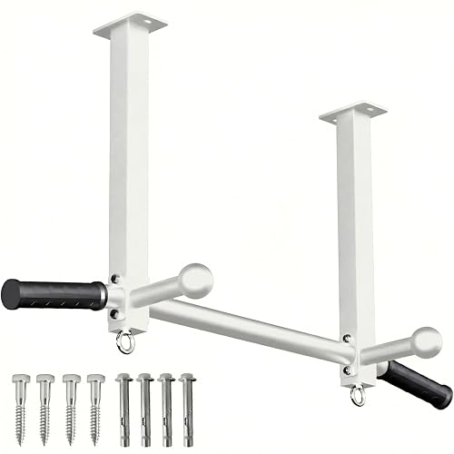 Ceiling Mount Pull Up Bar for Garage/Basement/Rafter - Heavy Duty 800LBS Adjustable Height Multi-Grip Chin Up Bar,Ceiling Joist/Beam - color: White01