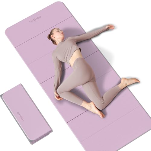 7-Fold Yoga Mat 70"x24" - 1/2 Inch Thick | Folding Exercise Mat, Compact Non-Slip TPE Mat, For Travel, Storage, Yoga & Home Gym, Lightweight & Portable - color: Taro Purple + Warm Gray