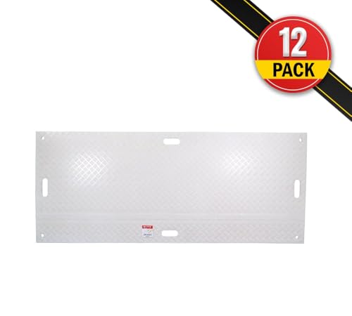 Mytee Products 12 Pack 4' x 8' White Ground Protection Mats with Diamond Plated Tread Design & 22 Pcs Single Connectors - Polyethylene Mat, Easily Supports 120 Ton Loads on Lawns, Dirt, & Other Areas - color: White, size: 12 - Pack