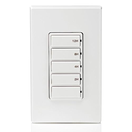 Leviton Countdown Timer Switch for household lights, heaters and exhaust fans, 2-4-8-12 hour, No Neutral Wire Required, Single Pole, 15A, 1/2 HP/9.8A Fan/Motor, DT112-1LW, White - style: 2-4-8-12 hour, No Neutral Required